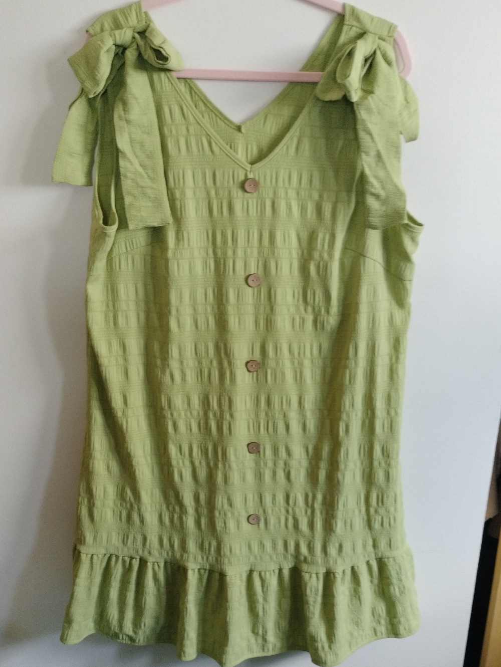 Plus Women's Summer Green Tie-Shoulder Button-Front Dress